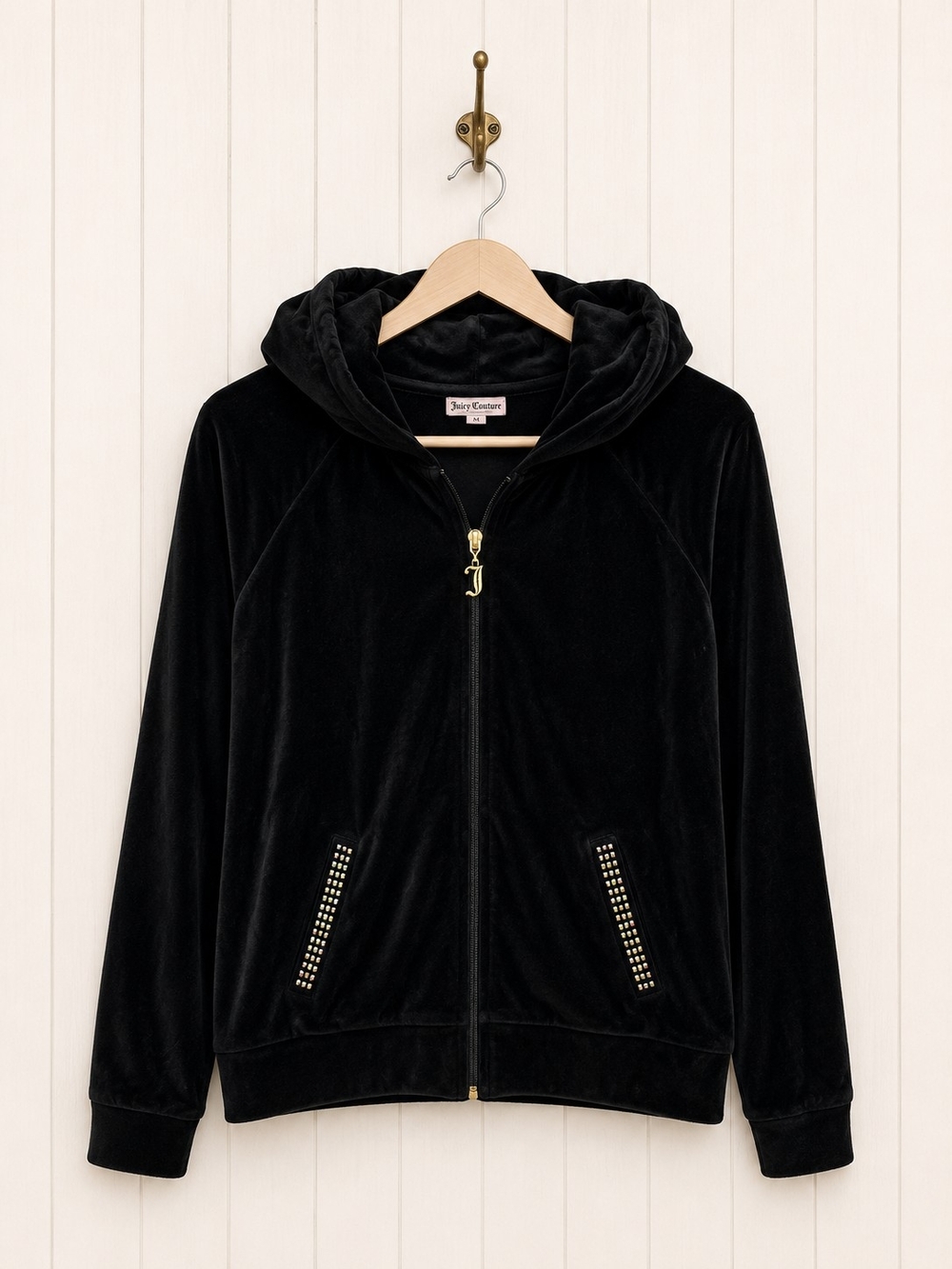Juicy Couture Black Velour Hooded Jacket with Pink Logo and Gold Print - Picture 2 of 3